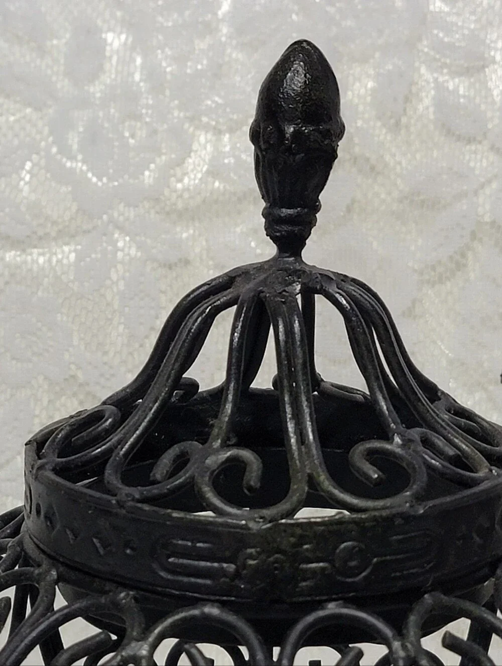 Filigree Style Wrought Iron Teapot Lantern Candle Holder Black Scroll Home Decor